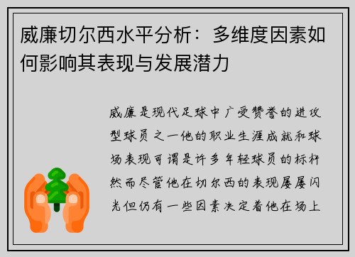威廉切尔西水平分析：多维度因素如何影响其表现与发展潜力